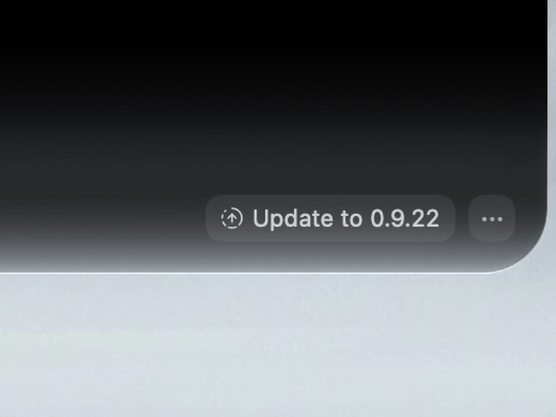 The “Update to 0.9.22” tag in the notch