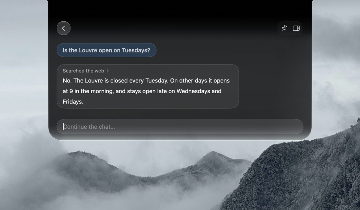 Notchi answering “Is the Louvre open on Tuesdays?” after searching the web