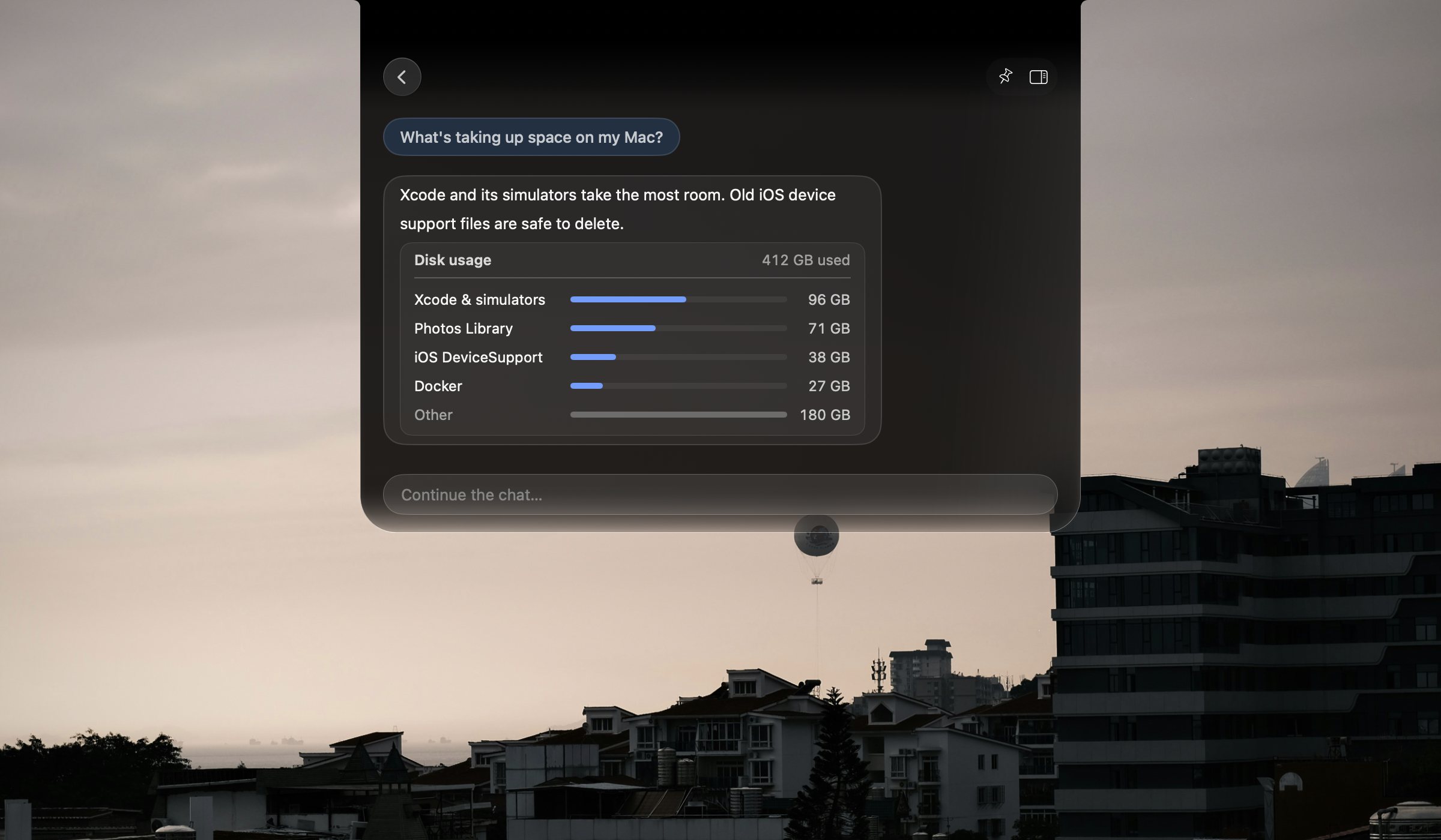 An answer that shows disk usage as a bar chart