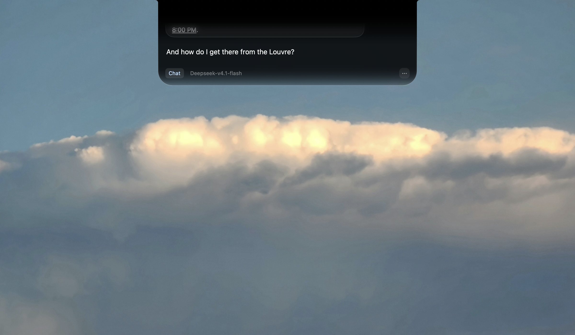 The end of the last answer above the prompt, with a follow-up being typed